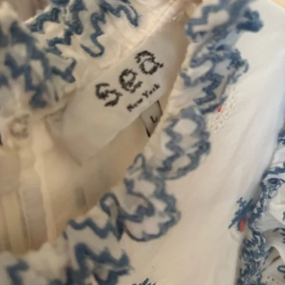 Sea New York Cream Renee Embroidered Strawberry Dress L 100% Cotton - Picture 8 of 8